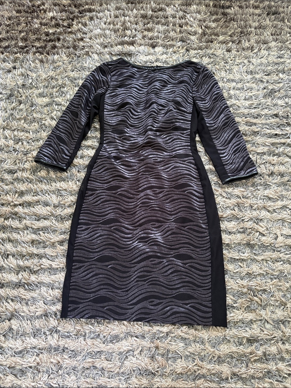 Reiss Black and Silver Wave-Pattern Midi Dress Size 2